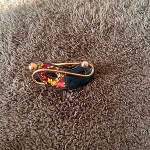 Vintage Matisse Copper Enamel Gold Flakes Mask Brooch, Mardi Gras Mask Pin